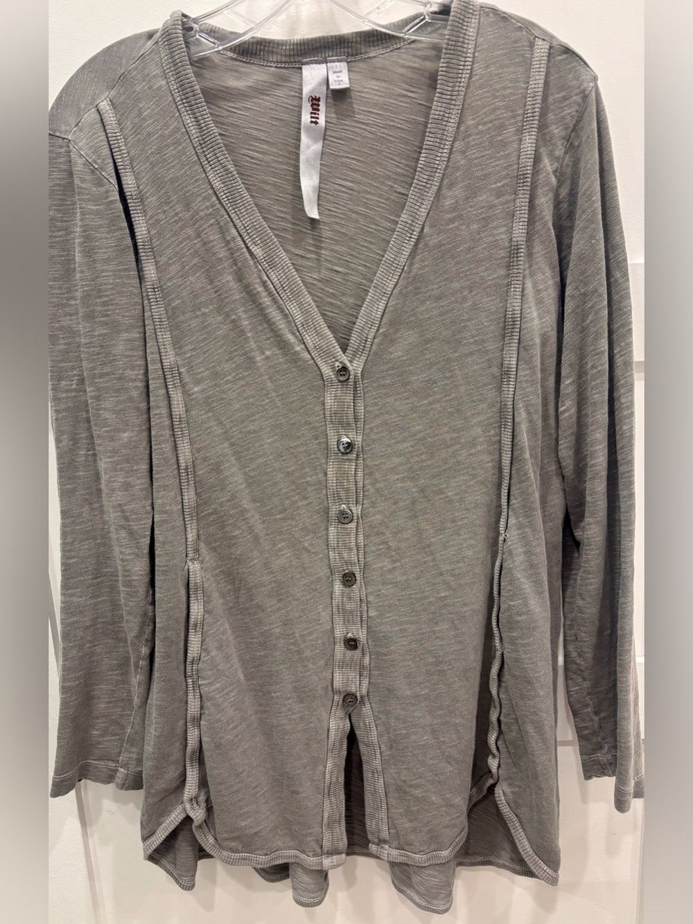 Wilt Neutral Gray Ribbed V-Neck Henley Y2K Grunge Made in the USA
